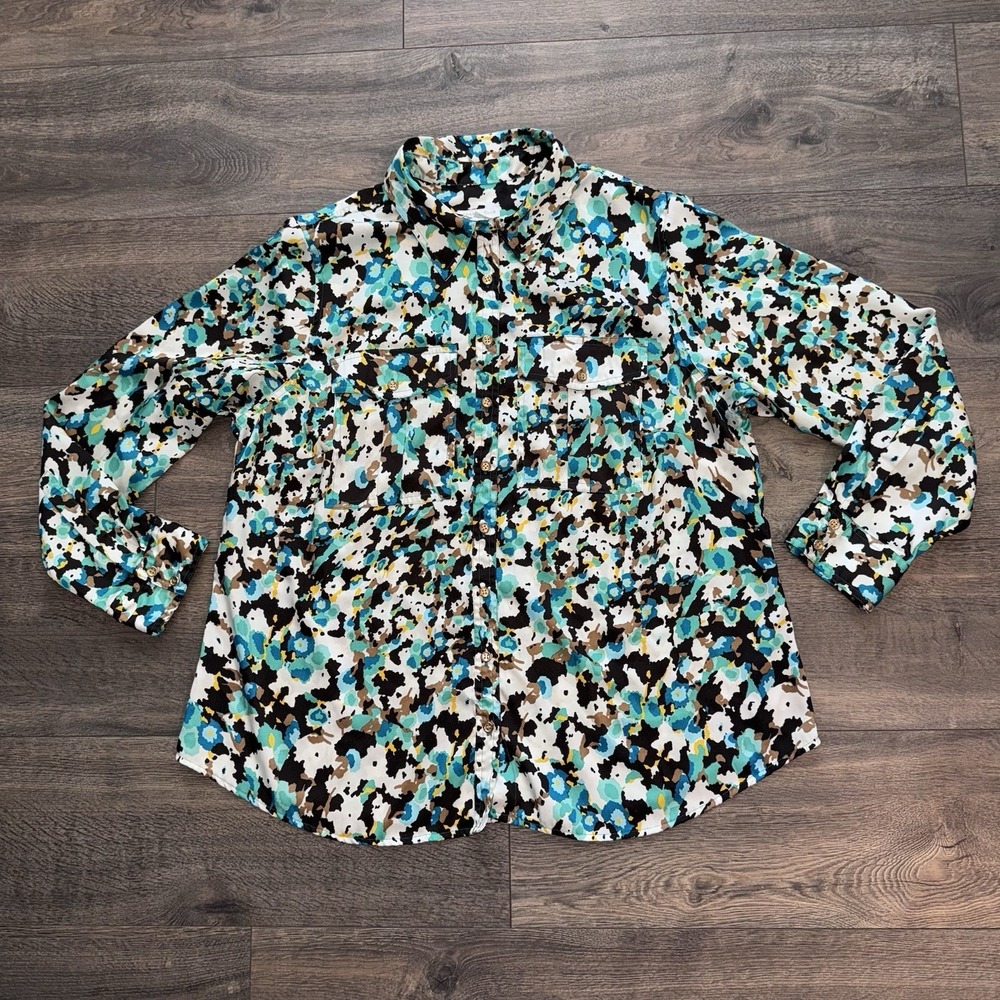 CHARTER CLUB Women's Blouse Button Down Long Sleeve Floral Multicolor Size 16W
